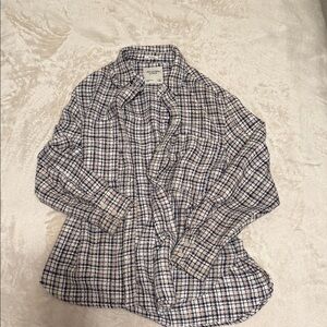 Abercrombie & Fitch Checked Button-Down Tweed Shacket in Navy and Cream